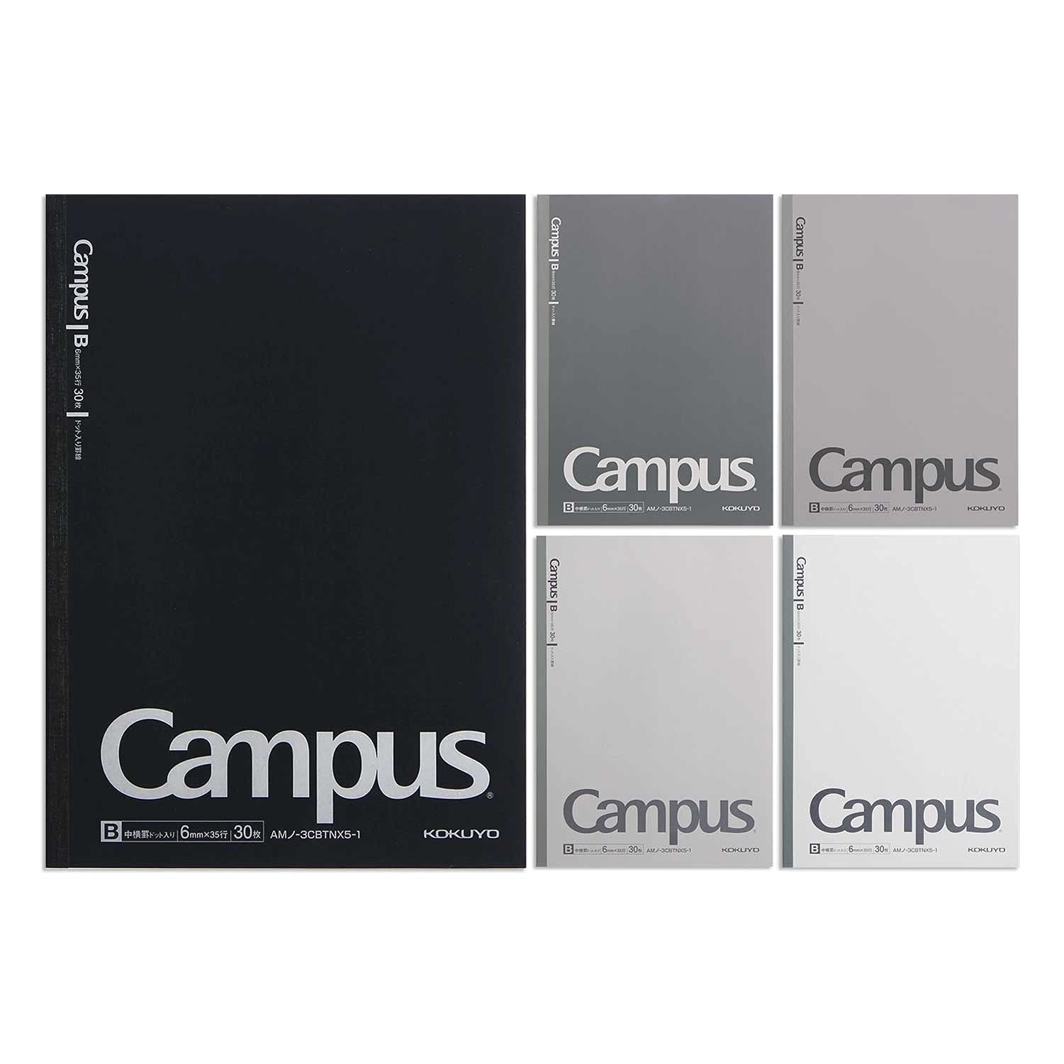 【Amazon.co.jp Exclusive】Kokuyo (KOKUYO) Campus Notebook, B5, Dotted B-Ruled, 5-Color Pack, Gray Tones AM-NO-3CBTNX5-1 : Office Products