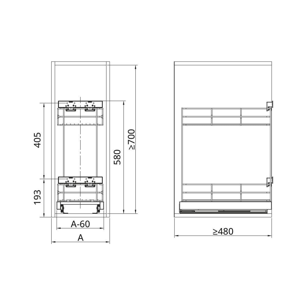 ATM Carrello portabottiglie estraibile per mobile di cucina, Montaggio laterale, Modulo 30 cm – cargo Soft-Close estrazione totale regolazione 3D frontale – Argento Opaco
