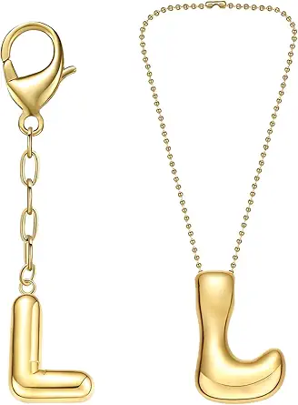 COTATI Gold Plated Bubble Letter Keychain for Women Initial Monogram Pendant Charm Keychains for Bag Handbags Purse