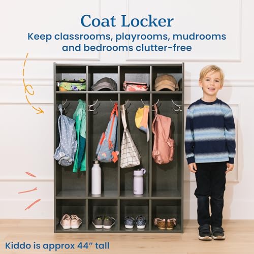 Image of ECR4Kids Streamline 4-Section Coat Locker with Cubby Storage, Classroom Furniture, Grey Wash | Durable birch, GREENGUARD Gold Certified, 160 lb capacity, 8 double coat hooks, anti-tip kit, classroom & home organization