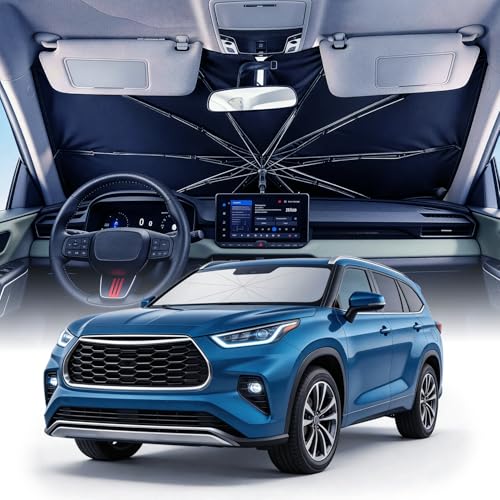 [2026 Upgrade] Weektic Windshield Sun Shade Umbrella [Double Thickened Ice Crystal Coating] Sun & Heat Protection Keep Vehicle Cool & Protect Interior Zero Light Leakage Medium 57 L x 31 W