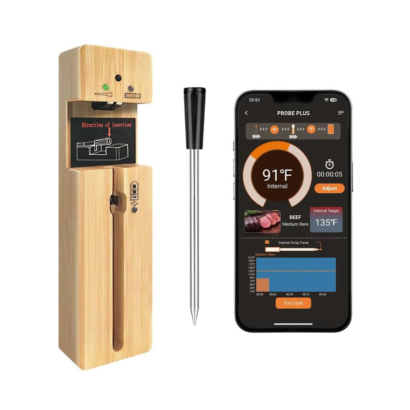 200FT Wireless Meat Thermometer,Bluetooth Smart Meat Thermometer with Remote Monitoring forGrill,Kitchen,Oven,Smoker,Rotisserie,BBQ
