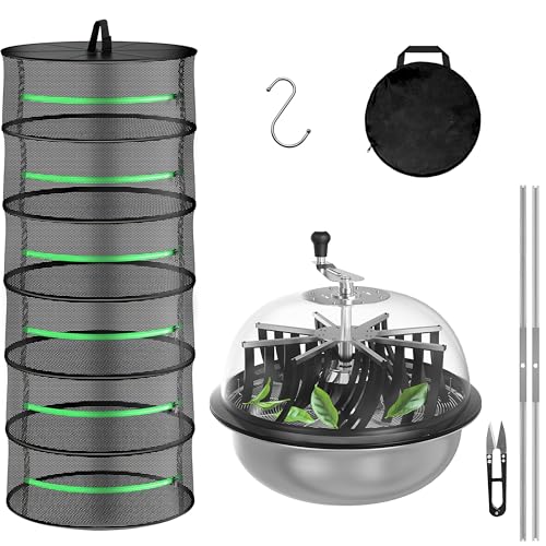 YSSOA 19 inch Bud Leaf Bowl Trimmer, Sharp Stainless Steel Blades and Twisted Spin Cut for Hydroponic Plant, 6-Layer Foldable Drying Rack and Hand Pruner Included