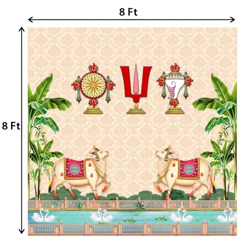 Image of Govinda namam Backdrop (Two Cow Govinda 8 X 8 ft) Pooja backdrops Decoration | sankranti bhogi Pallu backdrops Decoration | backdropss for Pooja | venkateshwara Swamy backdropss Cloth