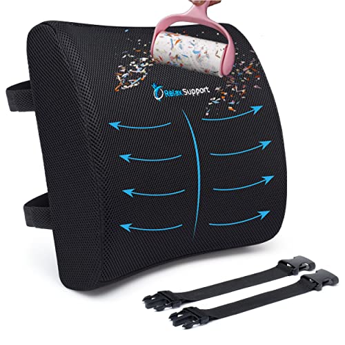 Relax Support RS9 Lumbar Support Pillow - Medium Hard Foam Chair Cushion for Back Pain Promotes Lower Back Comfort – Office Chair Back Support with Adjustable Straps for Home, Office, Car&Wheelchair