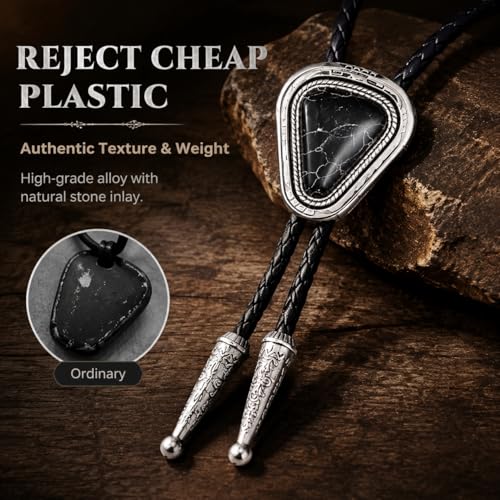 Image of Turquoise Bolo Tie for Men, Leather Braided Necktie Western Cowboy Bola Tie Costume Accessories for Men Women