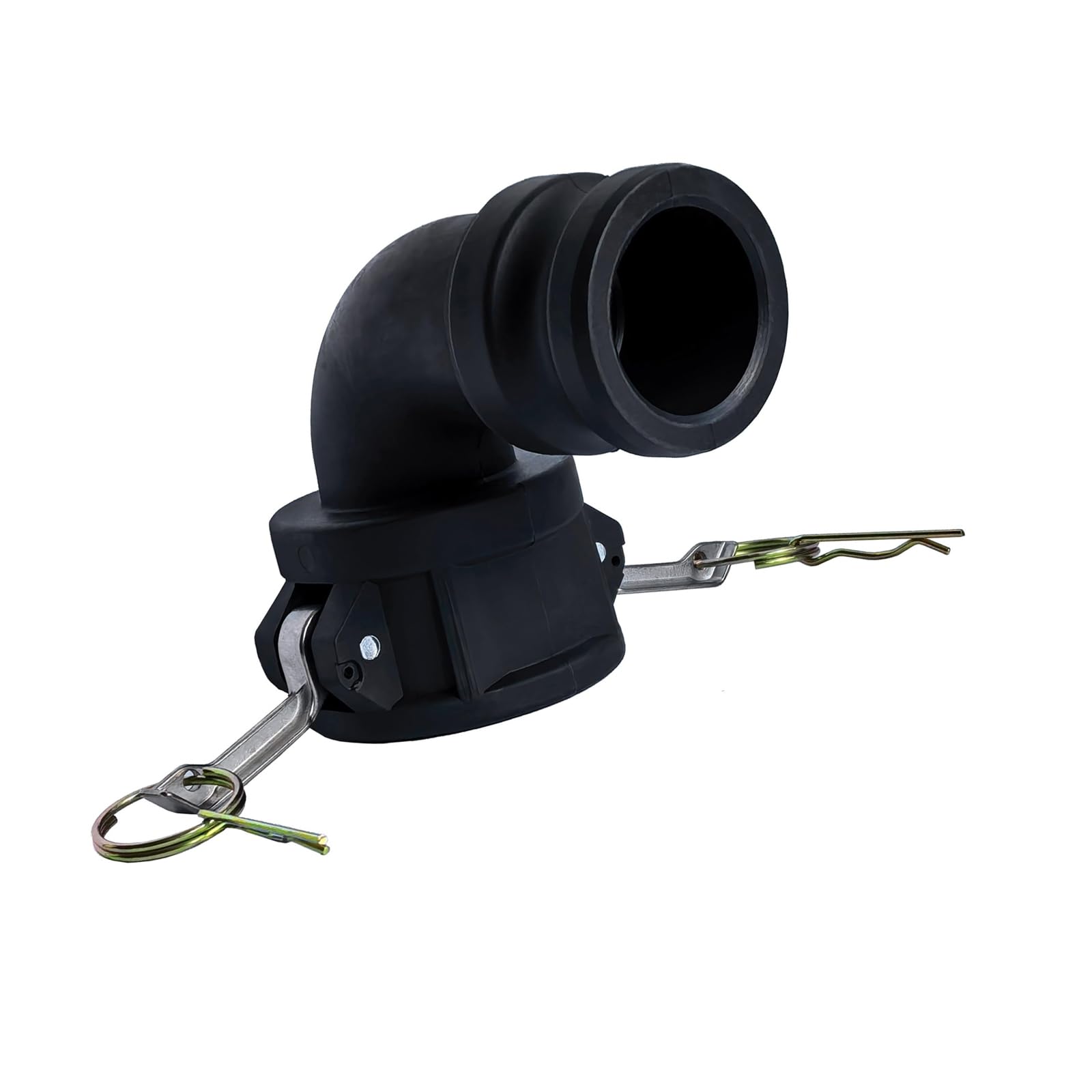 Lever Arm Elbow Fitting 2 Inch Type DA PP Hose Coupler for Tote Outlet Routing, Pump Inlet Work, Fluid Line Service, and Hose Change Tasks