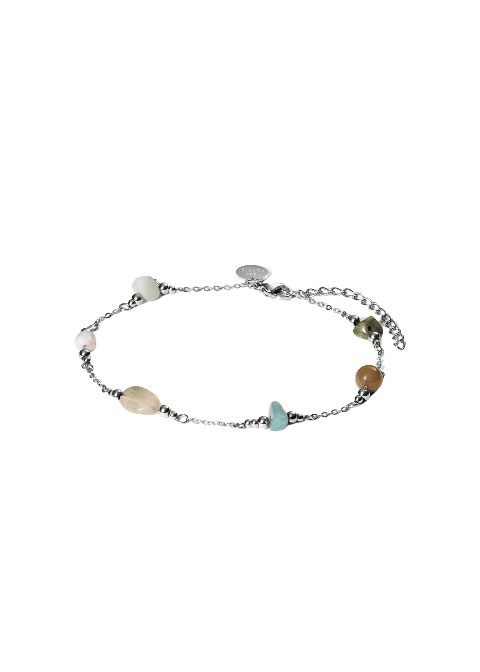 Purelei® Island Dream - Cavigliera con opale, amazzonite, agata e agata muschiata, in acciaio inox placcato oro 18 carati, regolabile, 21-25 cm, look estivo delicato