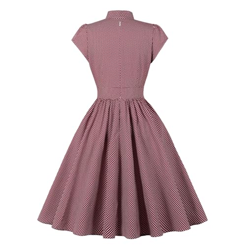 Wellwits Women's Bow Tie Neck Polka Dots Vintage Shirt Dress2
