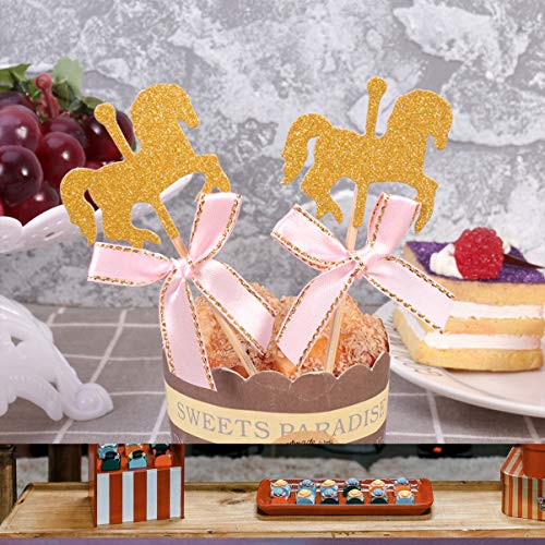 Toddmomy Cupcake de Cavalo Carrossel Topper 20Pcs Bolo de Carrossel Bolo de Capota de Cavalo de Deco