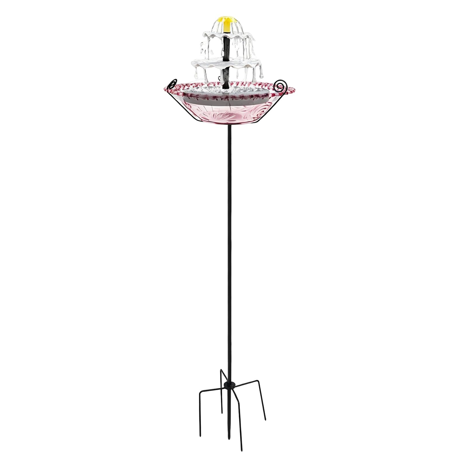 Solar Outside Garden Birdbath Bowl with 5 Prongs Base Stake Garden Bird Drinking Station Rust-Proof Freestanding Birdbaths for Bird Watching&Garden Decoration (Purple S) (4 Purple)