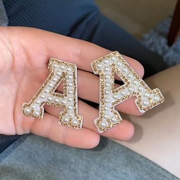 52 Pcs Pearl Letter Patches, Self Adhesive A-Z Glitter Alphabet Patches Large Letter Patches for Craft DIY (Gold)