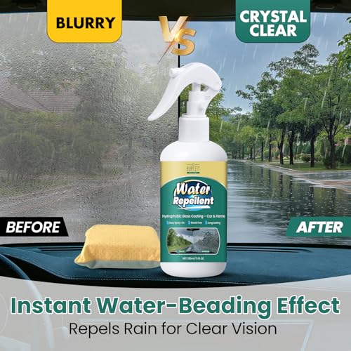 Image of Glass Water Repellent Spray - Hydrophobic Rain Repellent for Car Windshield, Shower Doors, Windows & Mirrors - Long-Lasting Waterproof Treatment, Streak-Free Vision, Prevents