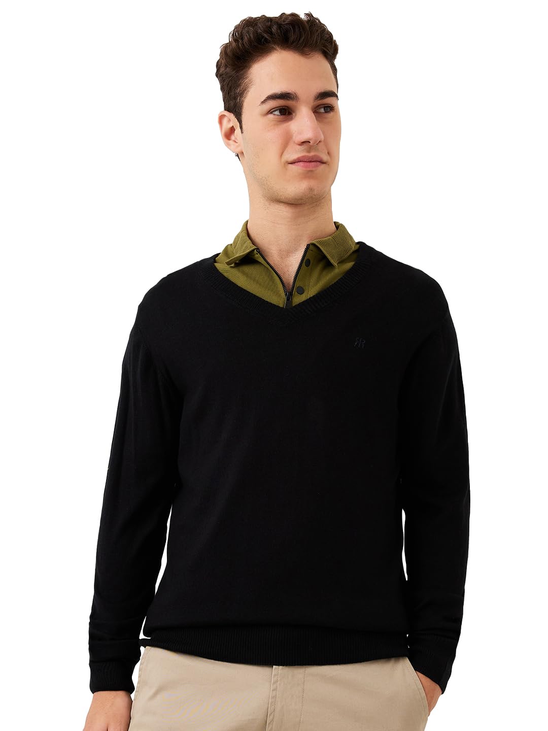 raymond Men Contemporary Fit Solid Pattern Silk Cashmere Blend V Neck Full Sleeve Casual Sweater-picture-22