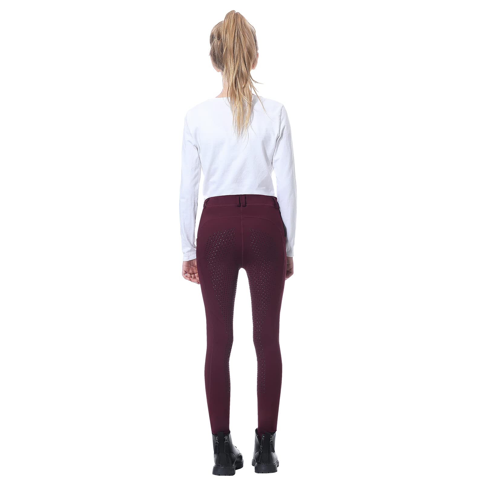 beroy Pantalones de equitación para niños y niñas, de silicona, elásticos, con trabillas para cinturón y bolsillos laterales, A02-rojo, XXL