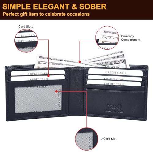 ASAD Leather Bifold Wallets For Men With 2 Note Compartment, 6 Card Slots, 2 Slip Pocket & 1 ID Slot, Leather Bifold Wallets For Men, Color - Black4