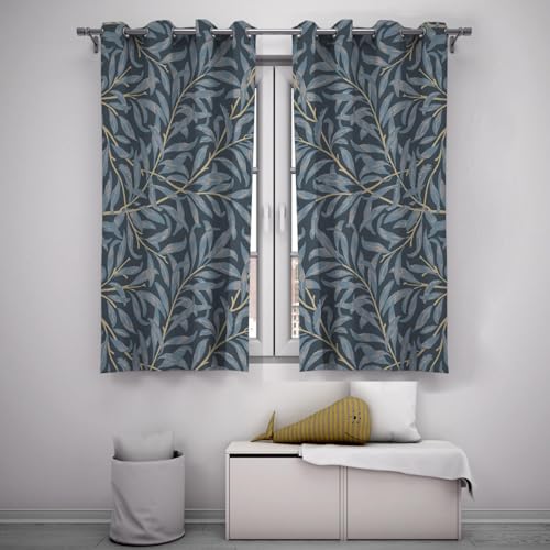 William Morris Botanical Blackout Curtains Retro Dark Blue Leaf Design Heat Reducing Window Treatments 2 Panels 66" W x 72" L Ideal for Home Decor & Room Separation - Image 2