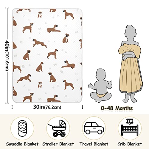 Image of Swaddle Blanket Boxer Dog Cotton for Infants, Receiving Lightweight Soft Swaddling for Crib, Stroller, Nursery, Puppy, 30x40 in