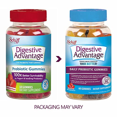 Digestive Advantage Probiotic Gummies For Digestive Health, Daily Probiotics For Women & Men, Support For Occasional Bloating, Minor Abdominal Discomfort & Gut Health, 60Ct Strawberry #TOP5