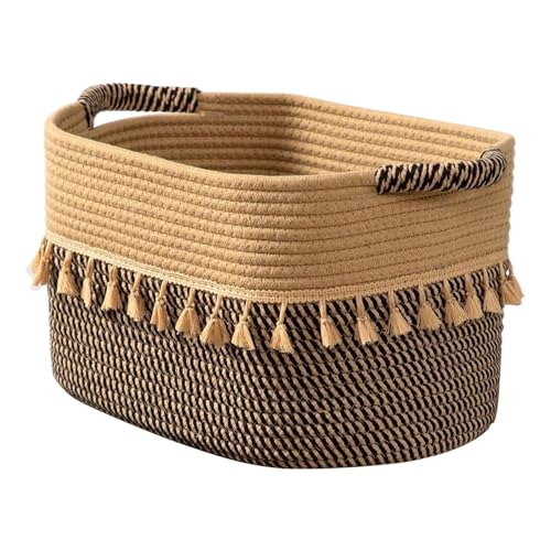 Cesta De Almacenamiento Trenzada - Decorativa Multifuncional | Cesta De Algodón Trenzada Para Estante | Mantas Toallas Libros Aperitivos Armario Lavandería Cocina Despensa Dormitorio Con Asas