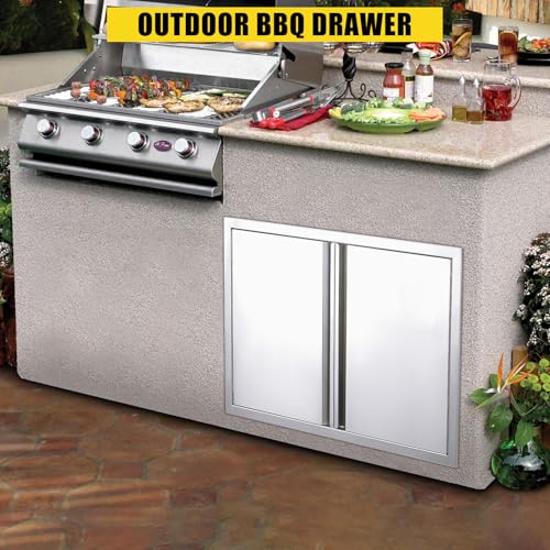 GarveeLife BBQ Access Door 28W X 19H Inch, Grill Door Double Door Brushed Stainless Steel with Recessed Handle, Outdoor Kitchen Doors for BBQ Island, Grill Station, Outside Cabinet by GarveeLife - Used condition - Image 2