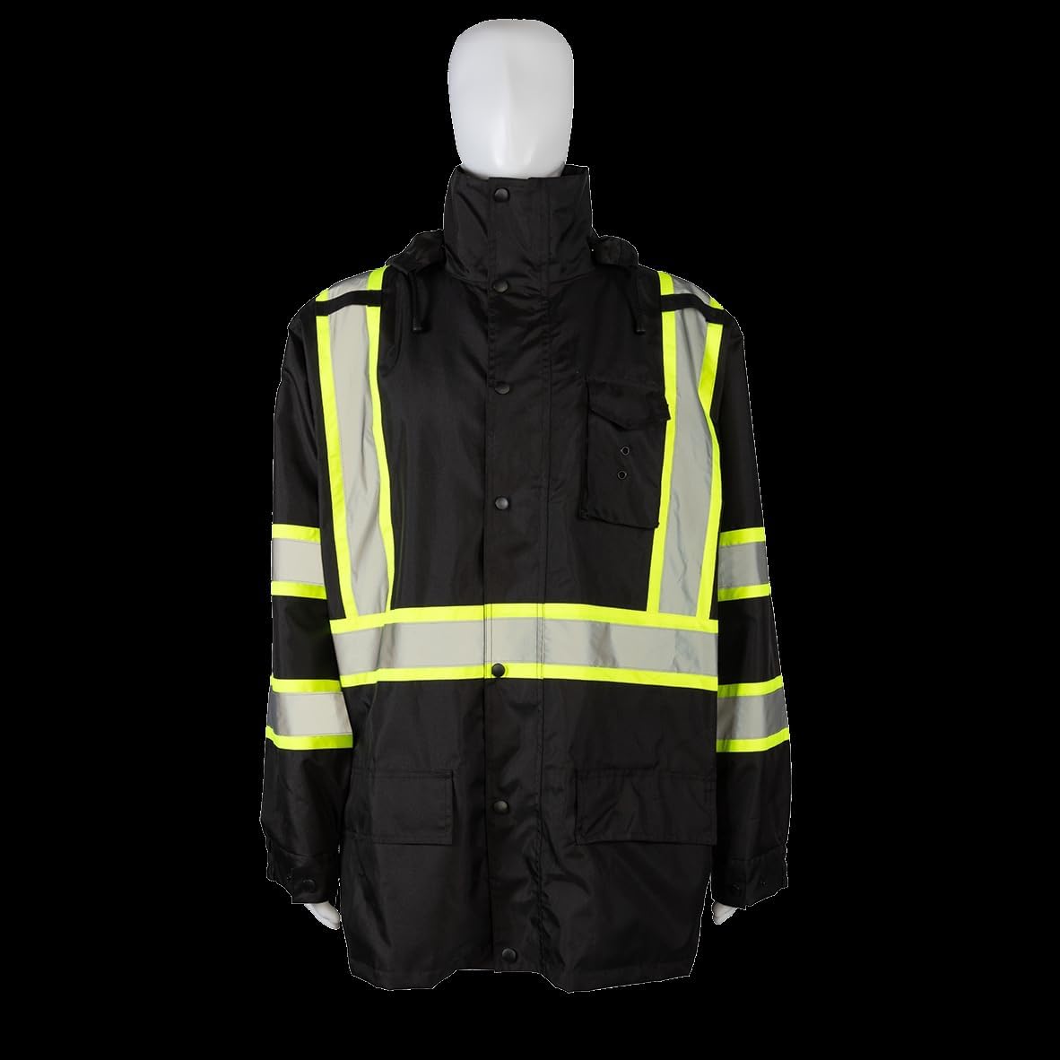 BKPJLW-LG Black with Lime Contrast Binding Waterproof Light Weight Rain Parka Jacket