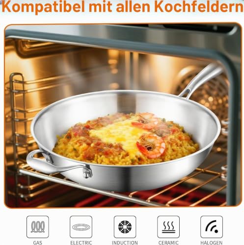 DELARLOCHEF Edelstahl Wokpfanne 28 cm Induktion, Durchgehend 3-lagig Wok – Ansicht 4