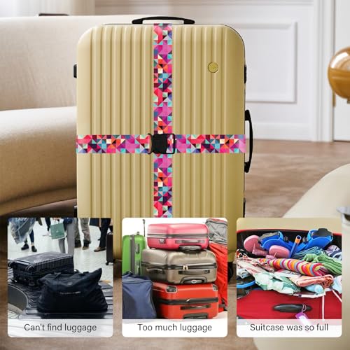 Image of 2 Pack Luggage Straps for Suitcases, Adjustable Travel Belt with Double Lock and Quick Release Buckle, Heavy Duty Nylon Bag Packing Strap, Bright Identifiers Business Travel Accessories-Colorful Block