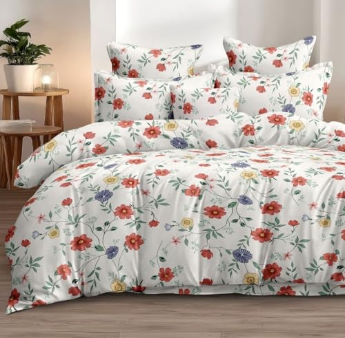 Image of DECOR2ADMIRE 300TC Premium Glace Cotton Printed Super King Size Double Bedsheet with Two Pillow Covers, 108 * 108 Inches or 9ft by 9ft or 275 cm x 275 cm (Blossom Garden)