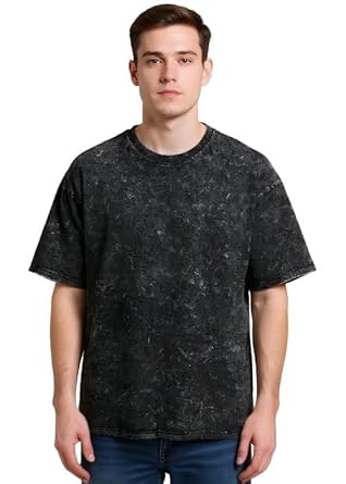 boffi ... 100% Cotton Oversized T-Shirt Unisex Drop Shoulder Optical Washed Street Look Black Pack of 1