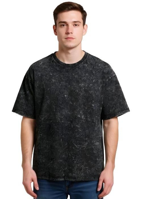 Image of boffi ... 100% Cotton Oversized T-Shirt Unisex Drop Shoulder Optical Washed Street Look Black Pack of 1