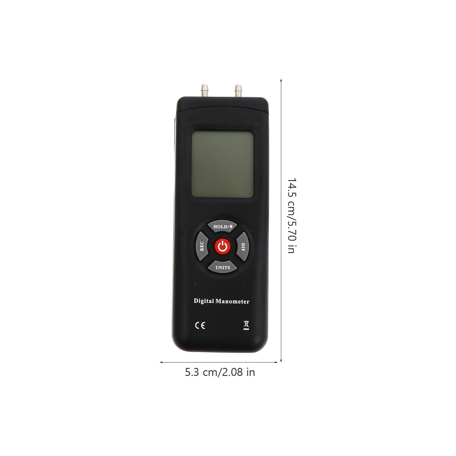 Gadpiparty Manometro Differenziale Digitale Portatile Abs Nero, di Pressione, Funzione di Calibrazione e Registrazione del Valore, Misuratore a Doppio Ingresso per Gas