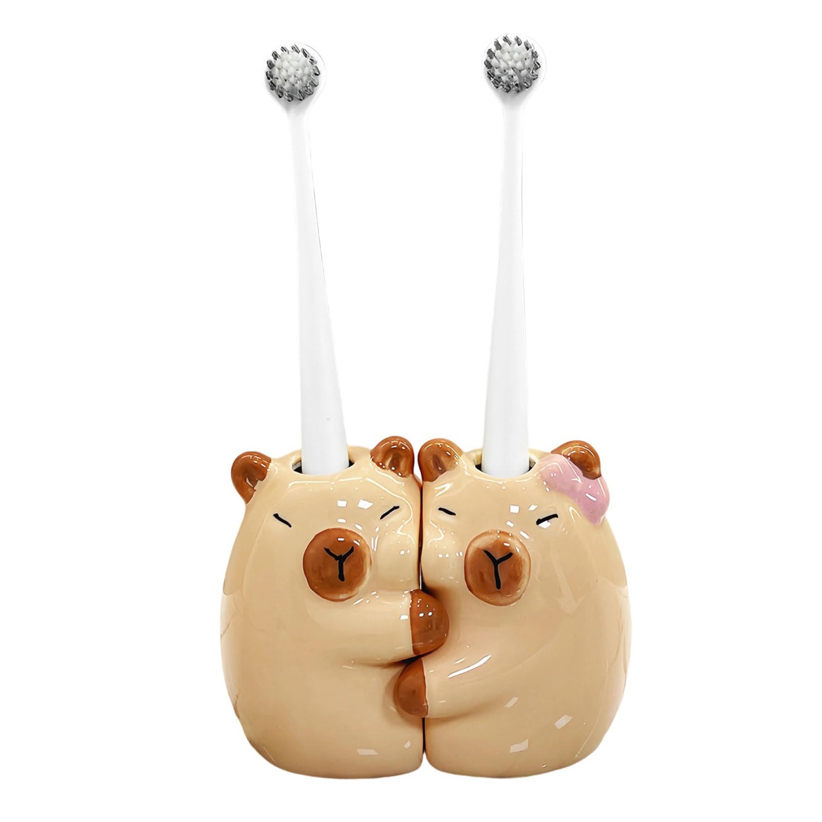 2Pack Ceramic Capybaras Toothbrush Holder Set for Couple Animal Shapeds Bathroom Countertop Organizers Animal Shapeds Toothbrush Stand