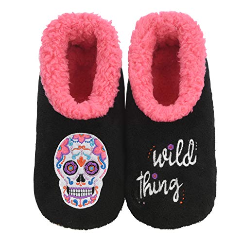 Snoozies Pairable Slipper Socks - Funny House Slippers for Women, Non-Slip Fuzzy Slipper Socks - Wild Thing - Medium