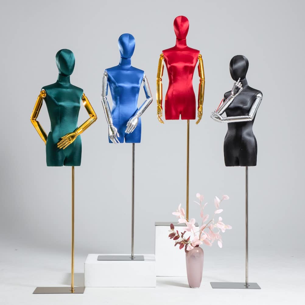 Manichino Sartoriale Donna Busto Manichino da Esposizione for metà Corpo Femminile, Busto Manichini da Donna in Plastica da Vetrina, Supporto in Metallo/Copertura in Seta