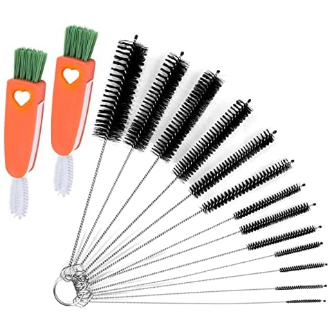 15pcs Bottle Brush for Cleaning, BetterJonny 13pcs Pipe Cleaners & 2pcs Cup Lid Brushes Kettle Spout Brush Teapot Nozzle Brush Set Cleaning Brushes for Multi-Size Bottle Tube Glasses Straw Cover