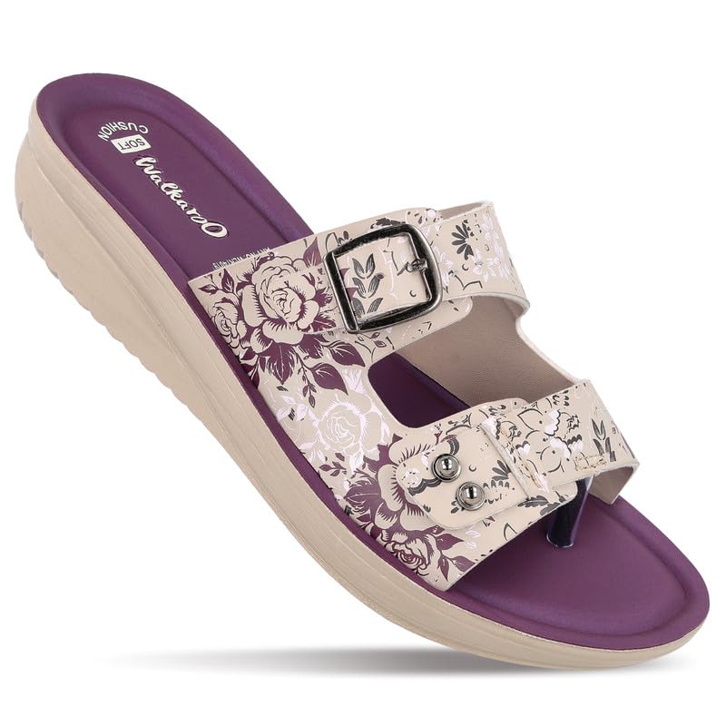 Image of WALKAROO Slip-on Sandals for Women|Lightweight PU Wedge Sole, Comfortable Sandal|Walking, Shopping, Travel, Casual Wear Sandal-WLR74019
