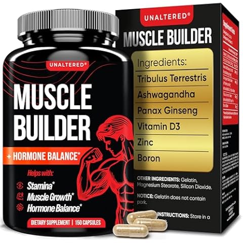 UNALTERED Muscle Builder for Men - Supports Muscle Growth, Size, Strength - Natural Muscle Building Supplement & Energy Booster - Tribulus Terrestris, Ginseng, Vitamin D3, Ashwagandha - 150 Capsules Cover