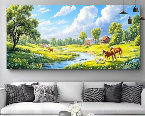 Cristal Strass Point de Croix Géant Motif Cheval 100x300cm
