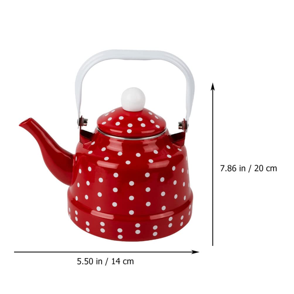 DOITOOL Émail Thé Bouilloire Cuisinière Bouilloire Émaillée Théière Café Rouge Et Blanc À Pois Thé Avec Filtre En Acier Inoxydable Pour La Maison Restaurant Cuisine