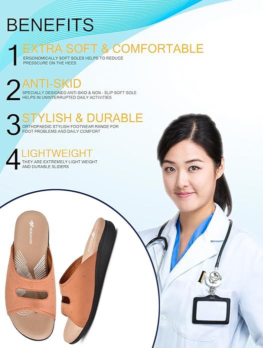 Image of HEALTH FIT EXTRA SOFT Women's Comfortable Memory Foam Doctor Slippers /Flip-Flops|Fashionable Casual & Stylish|Lightweight & Breathable|Outdoor Synthetic Casual Chappals Sandals Ladies & Girls HF25