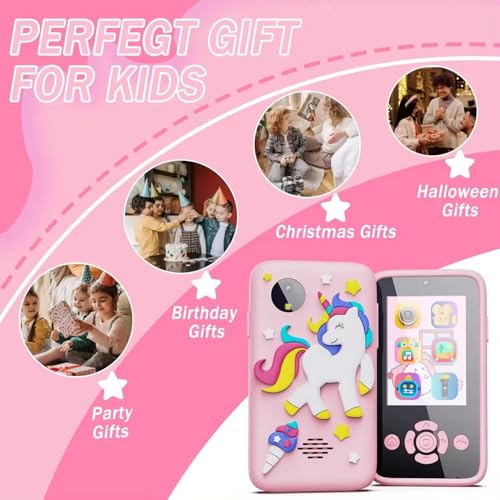 Image of MOKRUSH Kids Unicorn Smartphone Toy, 2.4 inch Screen, 8MP Camera, MP3 Player, Built-in Games (Pink)