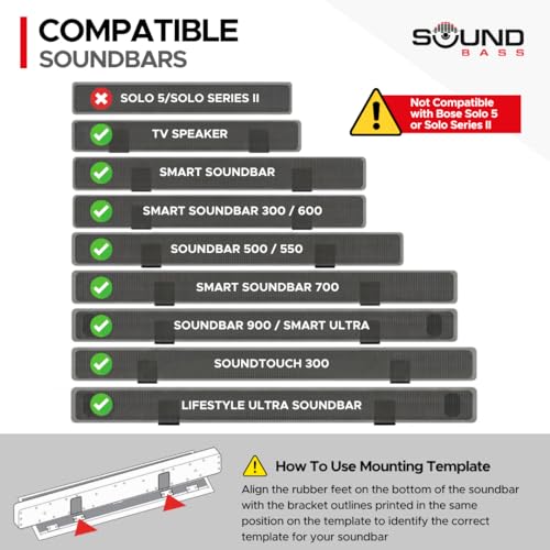 Image of Sound Bass Adjustable Soundbar Wall Mount for Bose Sound Bar, White, Pair | Compatible with Bose 300 /500 /550 /600 /700 /900 Lifestyle Ultra, Smart Sound Bar, TV Speaker, Mounting Under TV Bracket, White