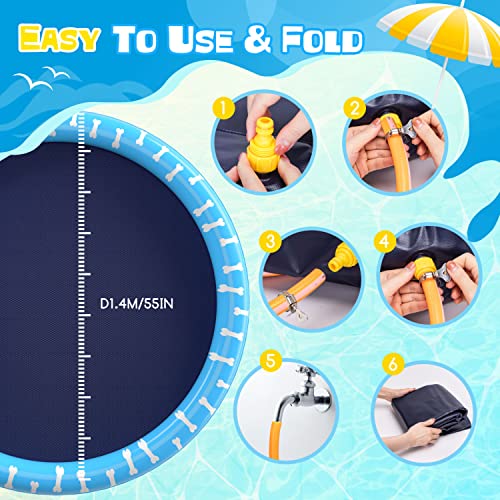 Nobleza Wasserpolster, Hundepool, D140cm/55in Planschbecken für Große & Kleine Hunde, 0.55mm Verdickt Anti-Rutsch Sprinkler Matte Hund Faltbarer Splash Pad für Sommer, Garten, DraußEn