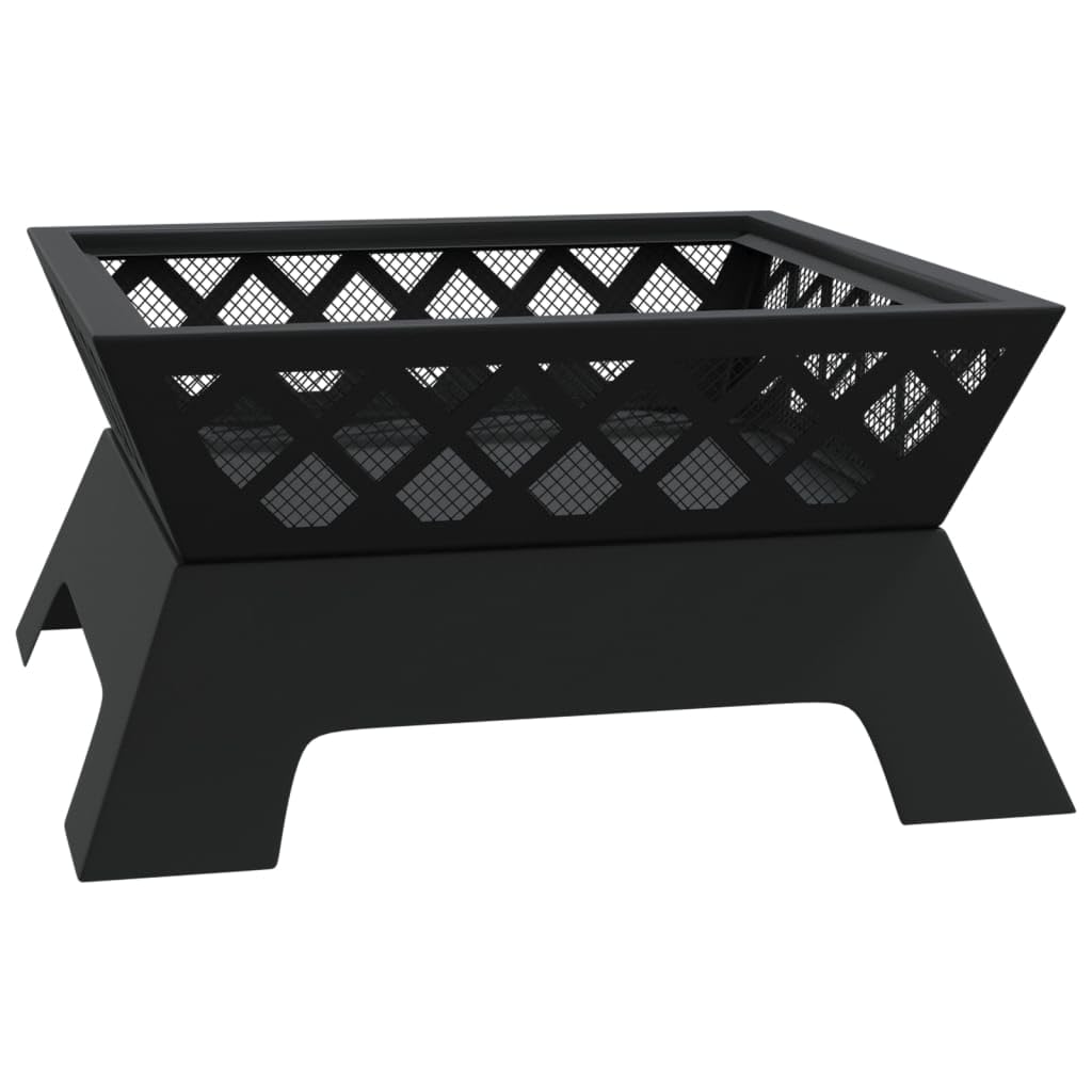 Mangloder - Brasero con atizador, 50 cm, XXL, acero negro, para jardín y terraza, con protección contra chispas y cubierta de red, para leña y calor acogedor