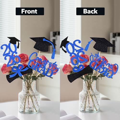 Image of 20 PCS 2026 Graduation Party Decorations Set, Class of 2026 Double Sided Graduation Centerpiece Stick Glitter for Tables,Table Toppers,Party Accessories,Black /Blue
