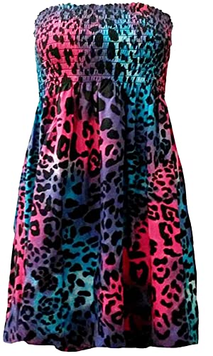 JM CLOTHING Vestido corto sin tirantes, vestido corto de verano, casual, mini playa, cubierta de vacaciones, sol, moda, Multi Leopard., XXL/3XL