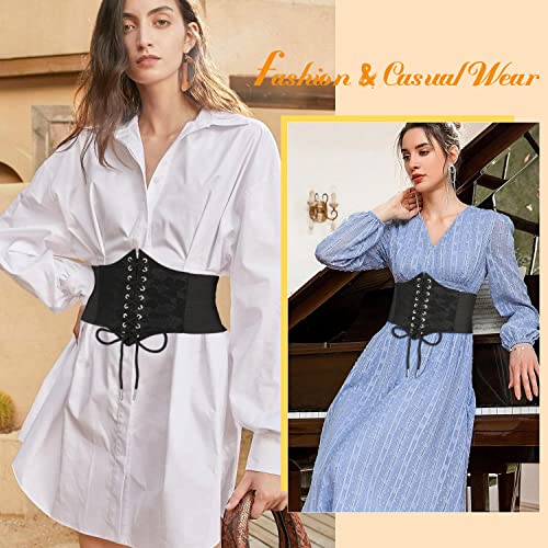 Suosdey Black Lace Corset Belt For Women, Vintage Lace-Up Elastic Waist Belt, Tied Waspie Wide Belt For Halloween Costume #TOP3