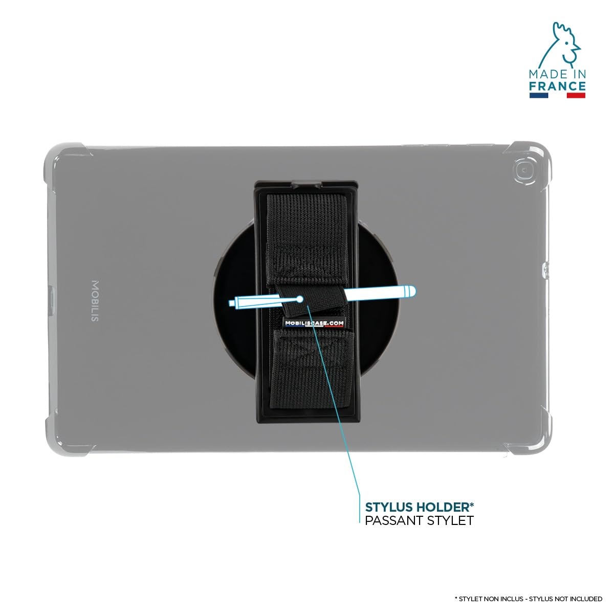 Mobilis Soporte Universal Giratorio para Tableta y iPad, Correa de Mano/Empuñadura de Agarre Ajustable, Rotación de 360°, Soporte para Lápiz, Tablet Grip, Negro