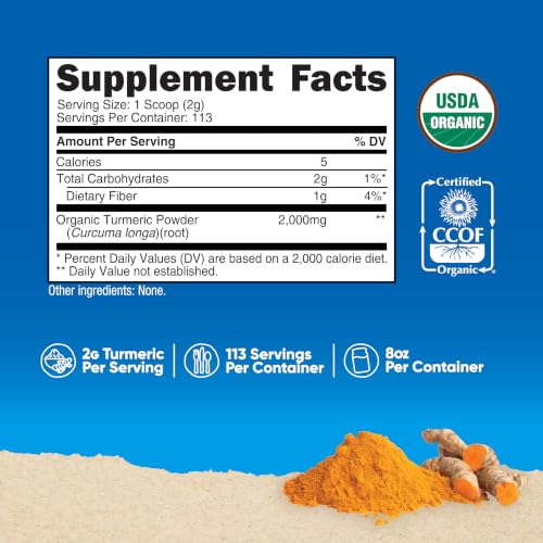 Image of Nutricost Organic Turmeric Root Powder 8 OZ, Certified USDA Organic | Food Grade, Gluten-Free, GMO-Free